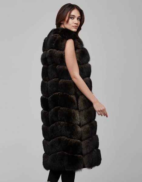 WOMAN VEST LONG BROWN FOX FUR