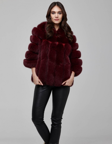 WOMAN BURGUNDY NATUREL FOX FUR JACKET 