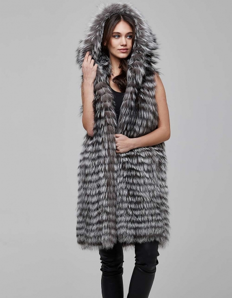 WOMAN VEST LONG ARJANTE HOOD FUR