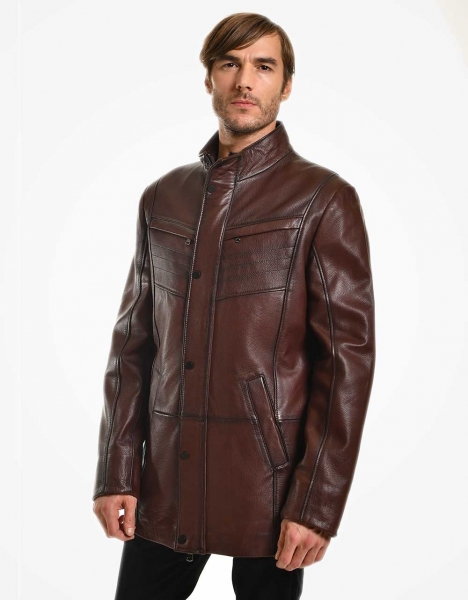 MAN BROWN JUMBO LEATHER COAT