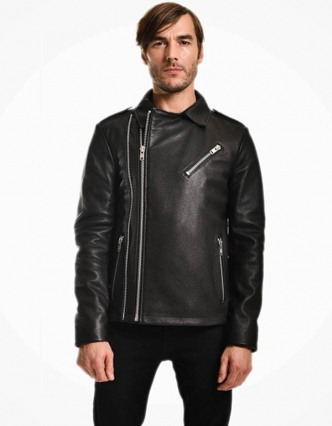 MAN BLACK MOTOR BIKE JUMBO LEATHER JACKET