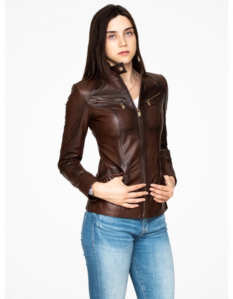 WOMAN BROWN LEATHER JACKET
