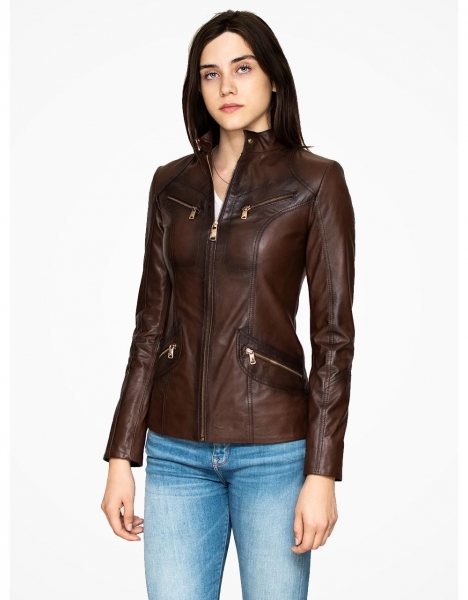 WOMAN BROWN LEATHER JACKET