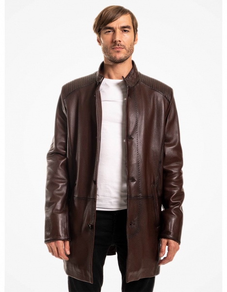 2020 Brown Jumbo Leather Coat
