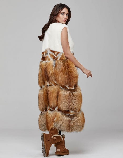 WOMAN VEST COSTUME WHITE MINK AND RED FOX FUR